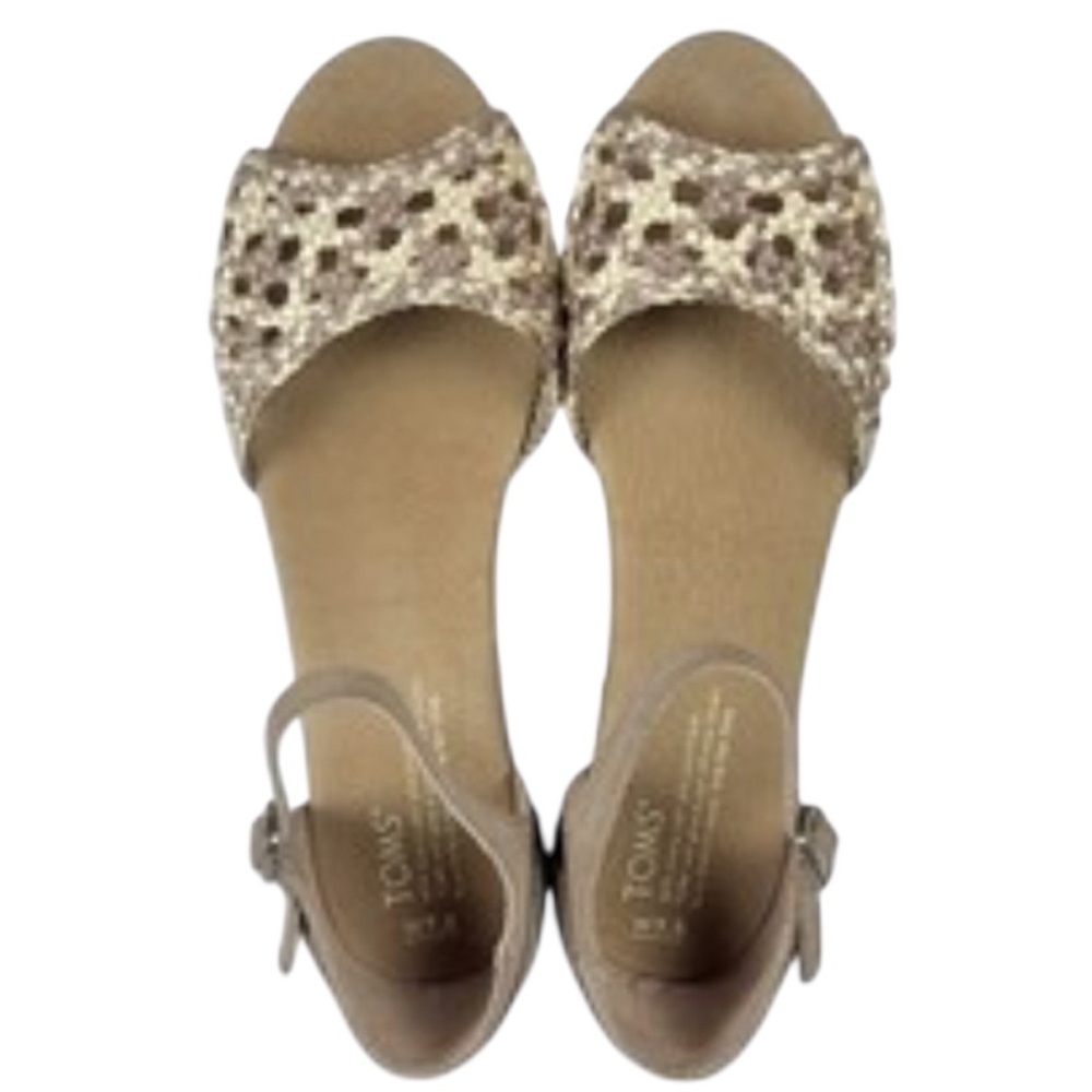 Toms tan woven suede cork wedges sandals 7
